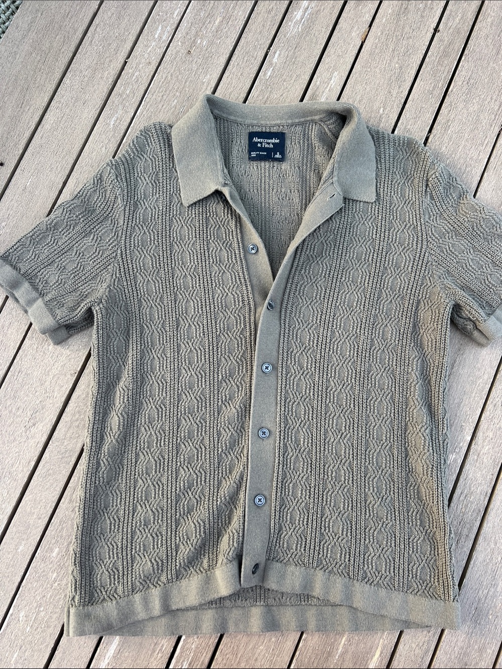 Abercrombie & Fitch Olive Textured Knit Button-Down Polo